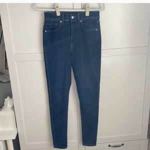 Express high-rise skinny Jean, dark blue. Size 4 long, inseam 28”- 10” rise